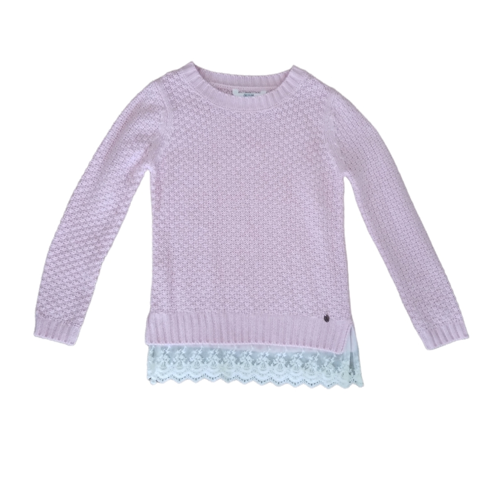 GUESS KIDS Sweater embellished with silver thread and scalloped lace hem…